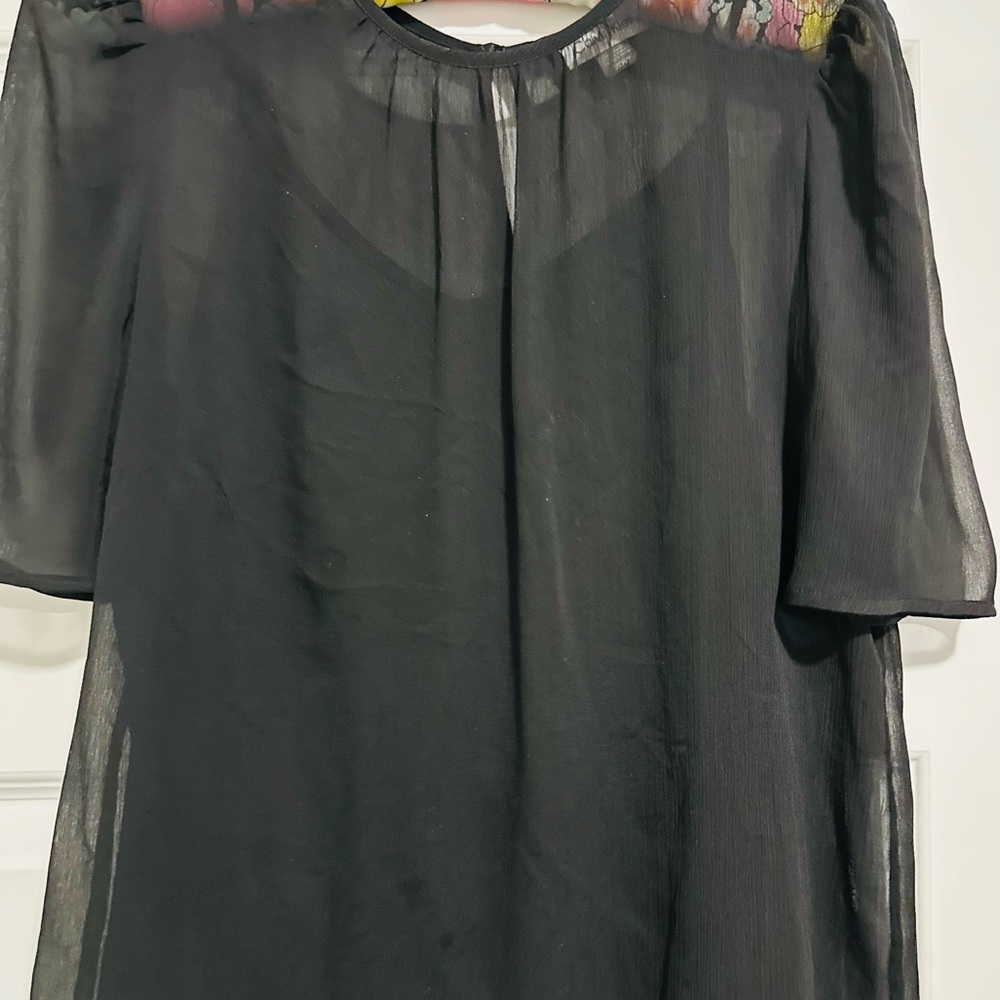 Calvin Klein Black Short Sleeve Blouse with Flowing Sleeves